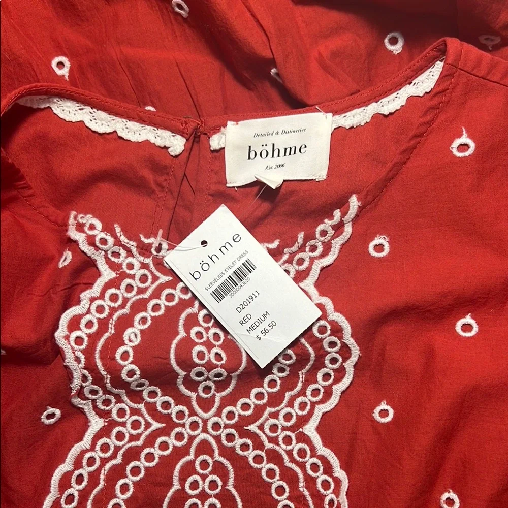 Bomhe Red Embroidered Midi Dress